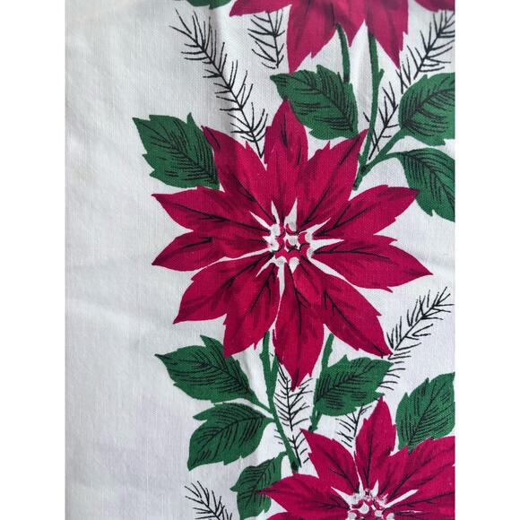 Vintage Linen Christmas Poinsettia Tablecloth 50” X 64” FLAWED - Picture 9 of 9